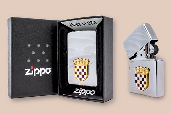 Zippo lighter with red and white squares